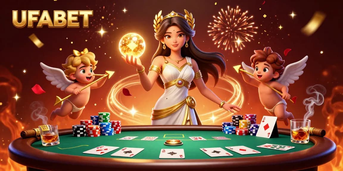 Experience thrilling gameplay with UFABET's stunning casino illustration featuring enchanting characters.