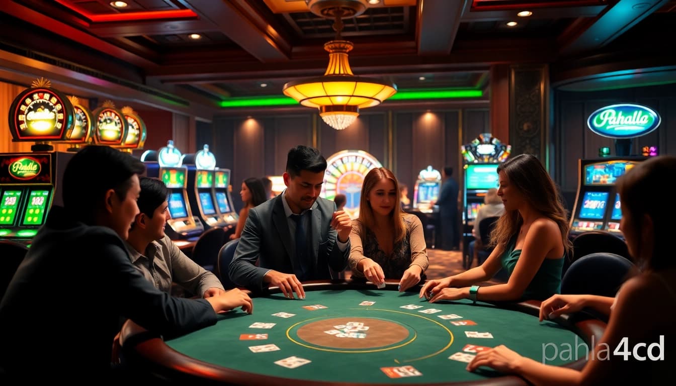 Exciting players engaged at a luxurious casino table, showcasing the thrill of pahala4d gaming.