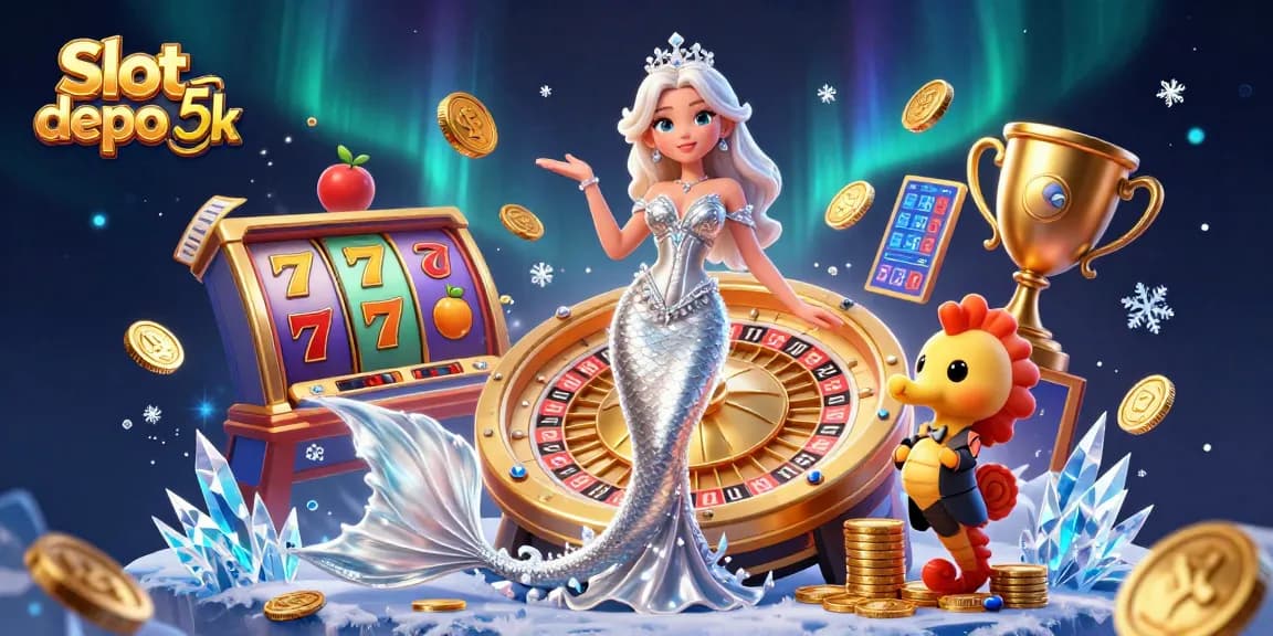 Experience thrilling Slot depo 5k excitement with dynamic reels and jackpot symbols in this colorful casino illustration.