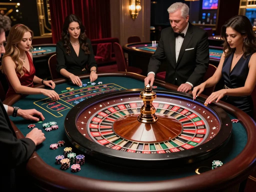 Xóc Đĩa Club players engaging enthusiastically at a roulette table during a dynamic betting round.