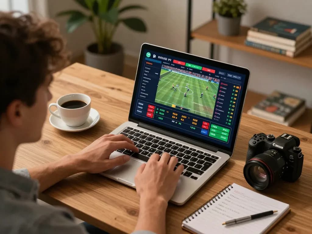 Engaging in online sports betting with cucu777, showcasing live odds and a cozy workspace atmosphere.