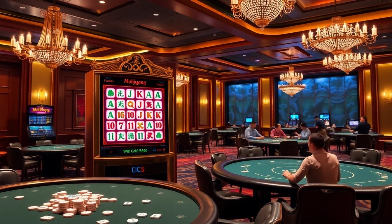 Memainkan Mahjong Ways pada mesin slot yang elegan di lingkungan kasino yang hidup.
