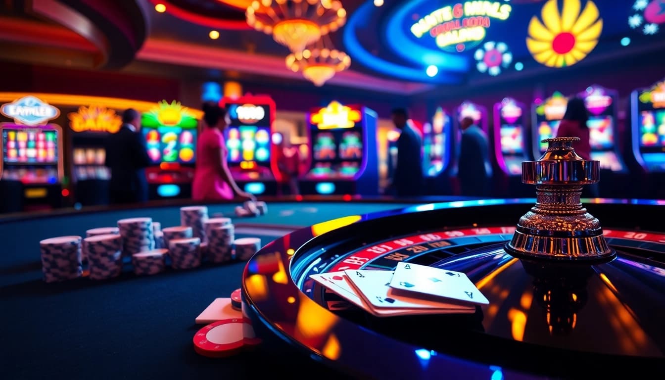 Experience thrilling gameplay at https://e2betclb.com/ with players enjoying a vibrant roulette table and poker chips.