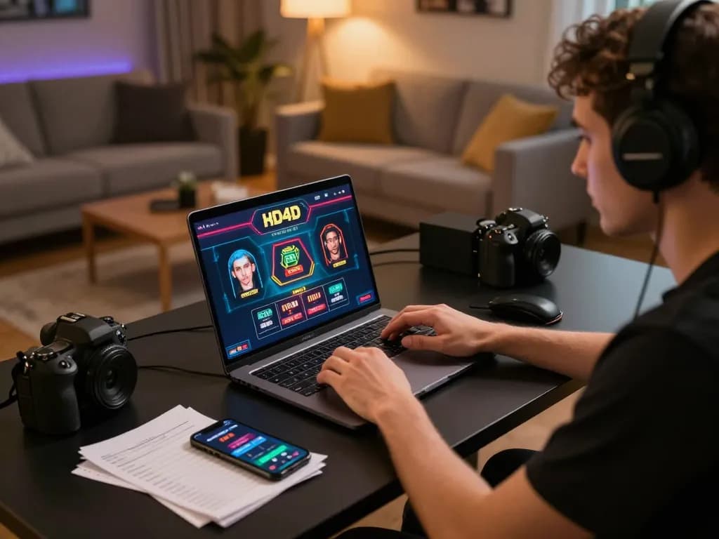 Pemain yang terlibat merancang strategi permainan kasino online HD4D dengan laptop di suasana yang nyaman