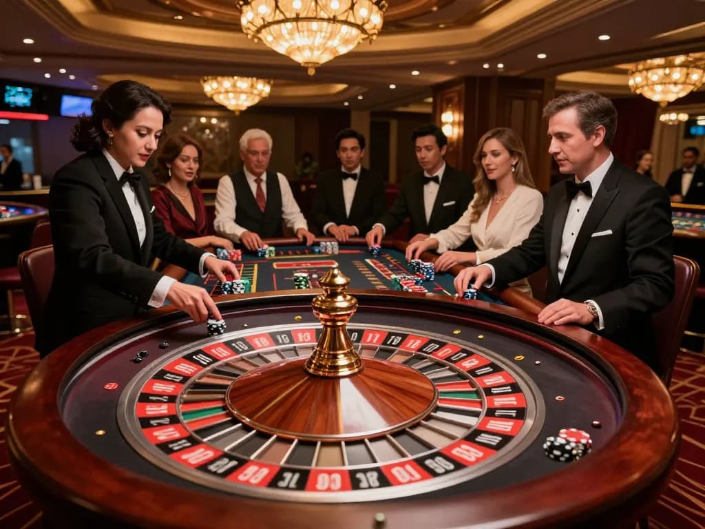Exciting gameplay at c168.com roulette table with players betting on vibrant red and black chips.