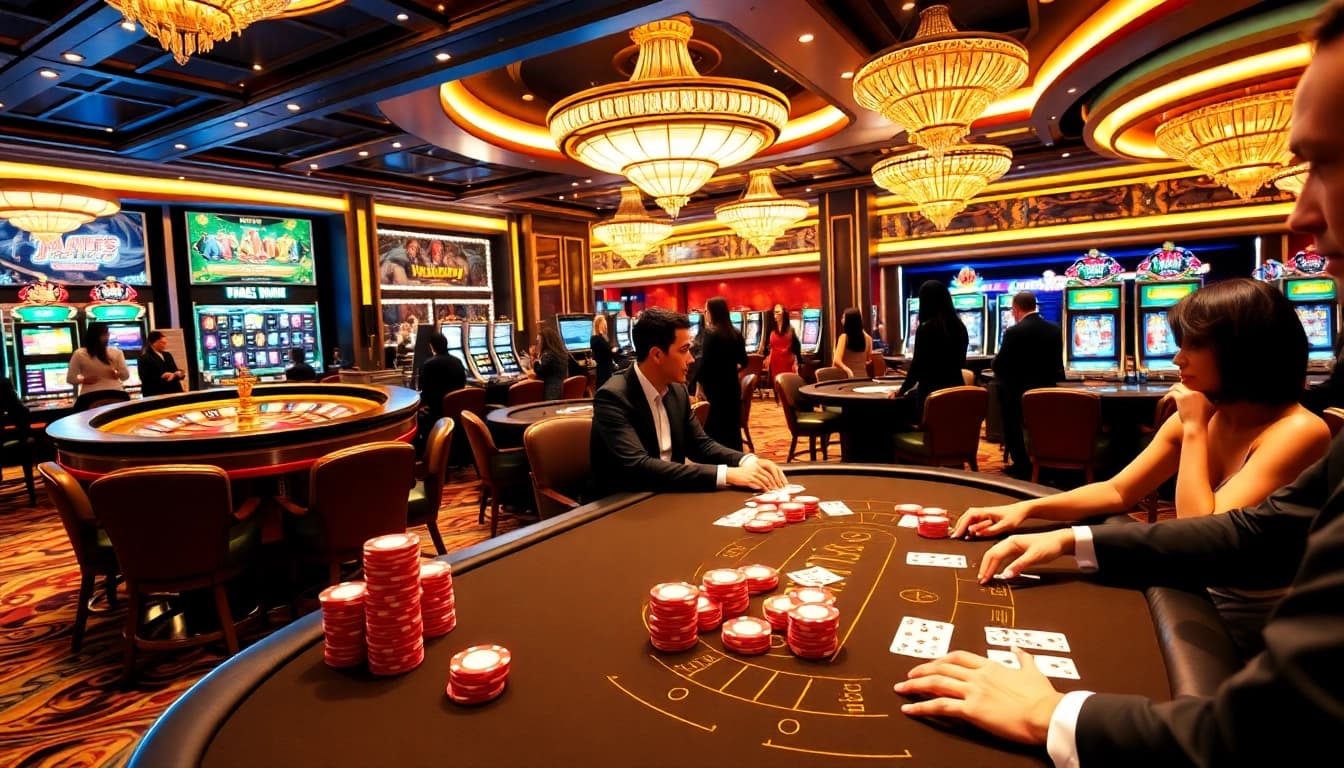 Experience the excitement at nk88 casino with glamorous players and vibrant game action.