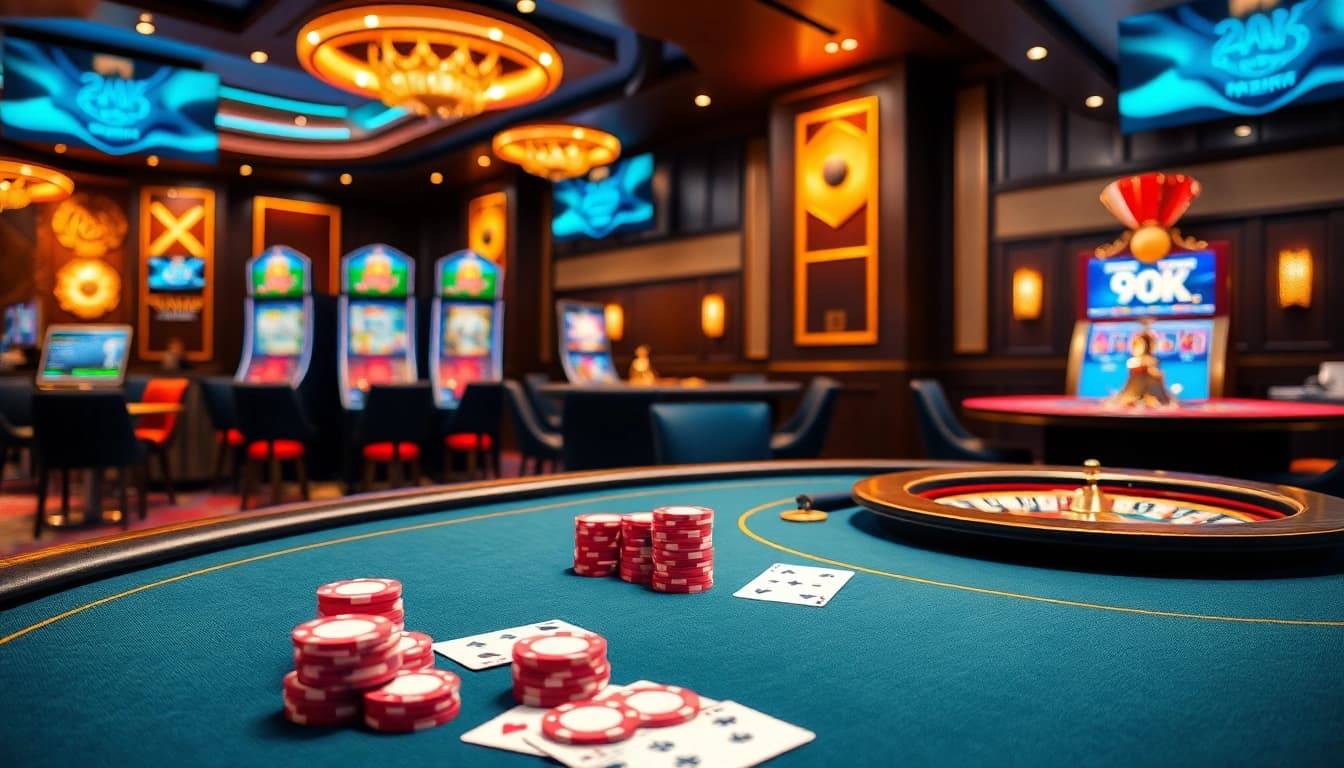 Experience the thrill of betting at 99OK online casino with vibrant gaming tables and modern slot machines.