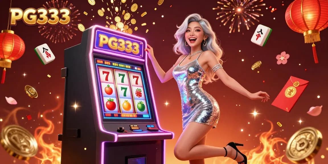 Celebrate big wins at PG333 with a vibrant slot machine jackpot scene full of excitement.