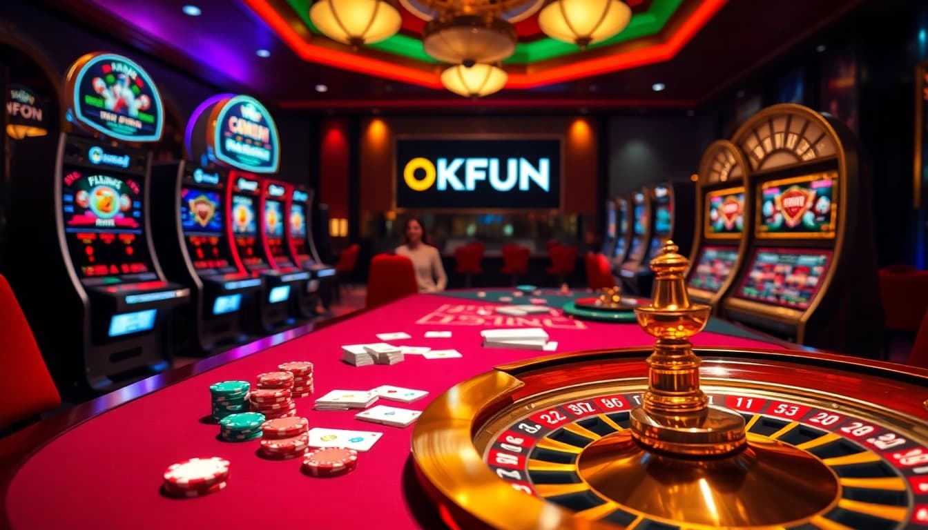 Engage in thrilling gameplay at OKFUN casino with vibrant tables and exciting slot machines.