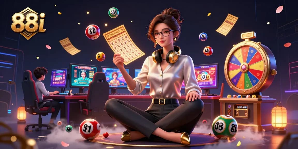 Engaged female gamer at a high-tech casino setup showcasing 88i's vibrant gaming atmosphere.