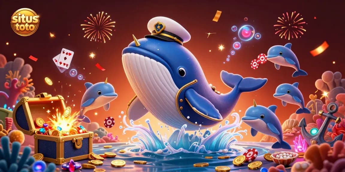 Engage with situs toto as playful dolphins toss poker chips in an underwater casino wonderland.