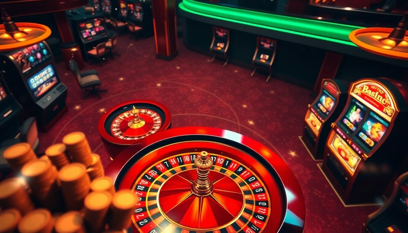 Engaged players enjoying a thrilling Typhu88 casino experience with poker chips and roulette.