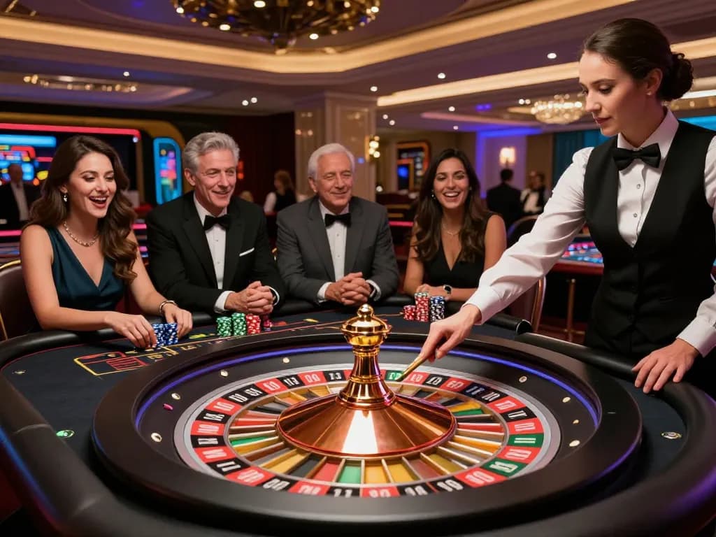 Excited players at a roulette table during an exhilarating game at a casino, showcasing the thrill of rankthevoteok.