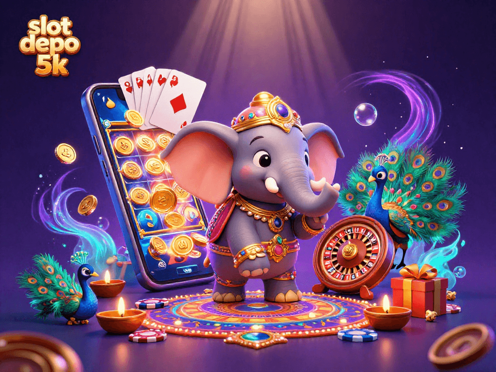 Experience the thrill of slot depo 5k with vibrant casino elements and rich 3D cartoon visuals.