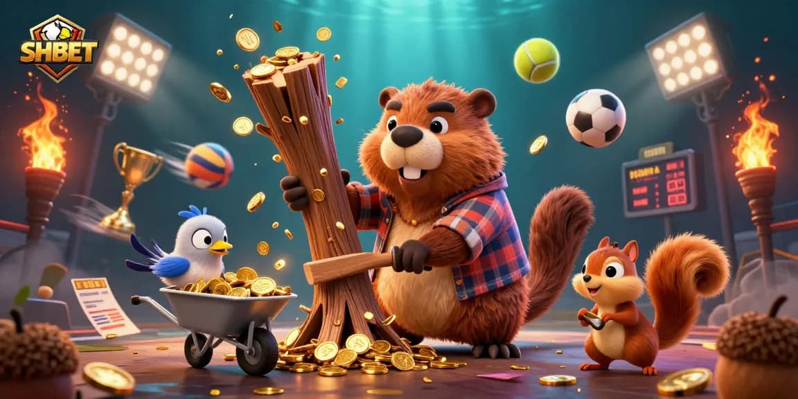 Join SHBET in a vibrant casino adventure with a beaver collecting golden coins!