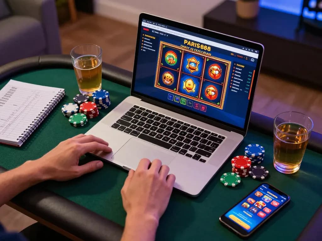 Players engaging with paris888 online, showcasing vibrant gaming setup and strategic betting.