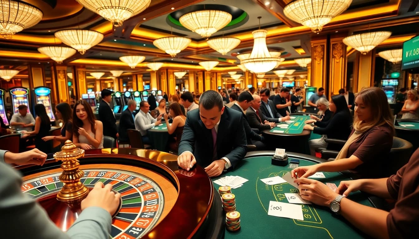 Exciting gameplay at NK88 casino with players enjoying poker and roulette action.