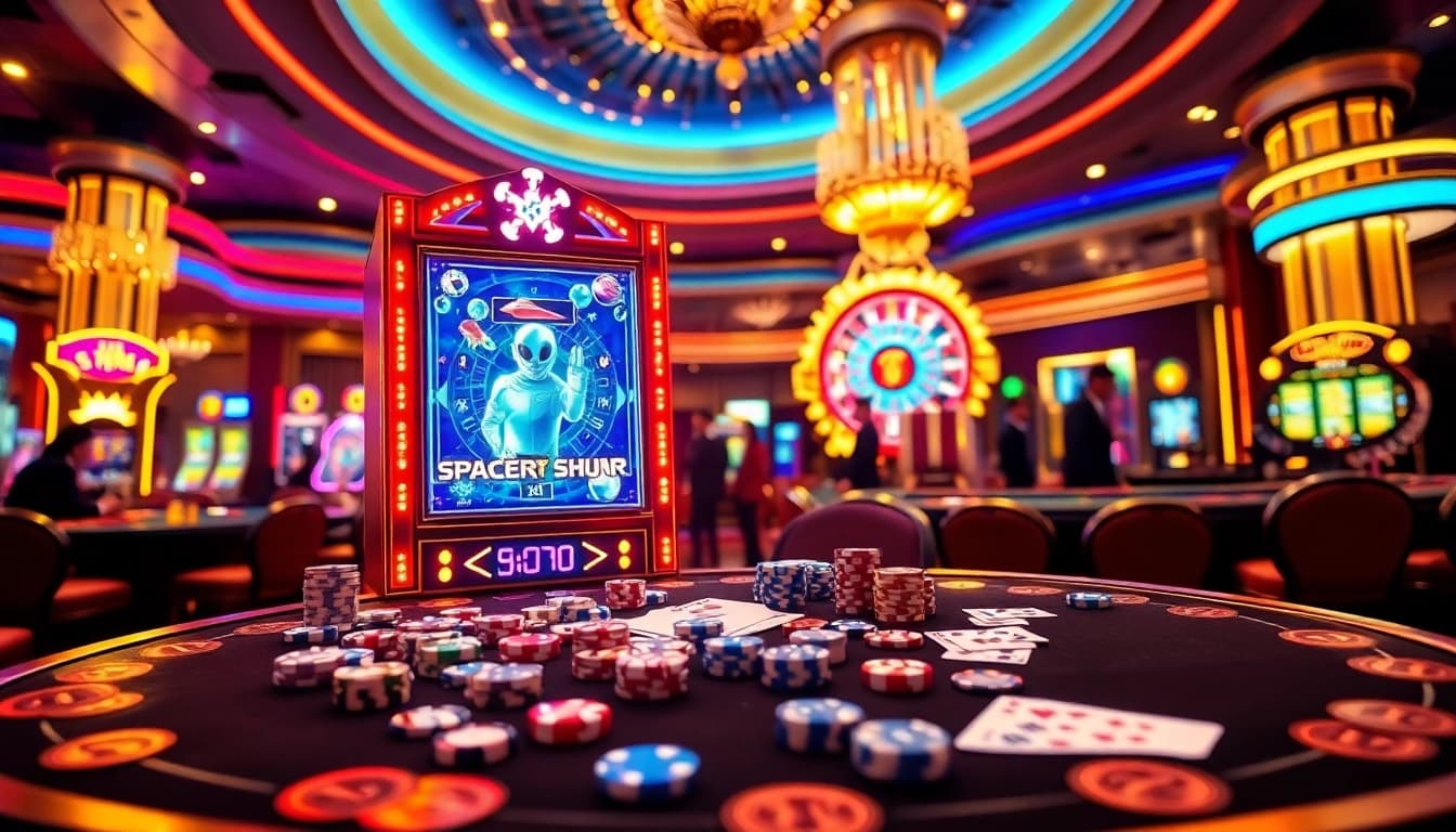 Spaceman slot machine in a vibrant casino, enticing players with exciting gameplay.