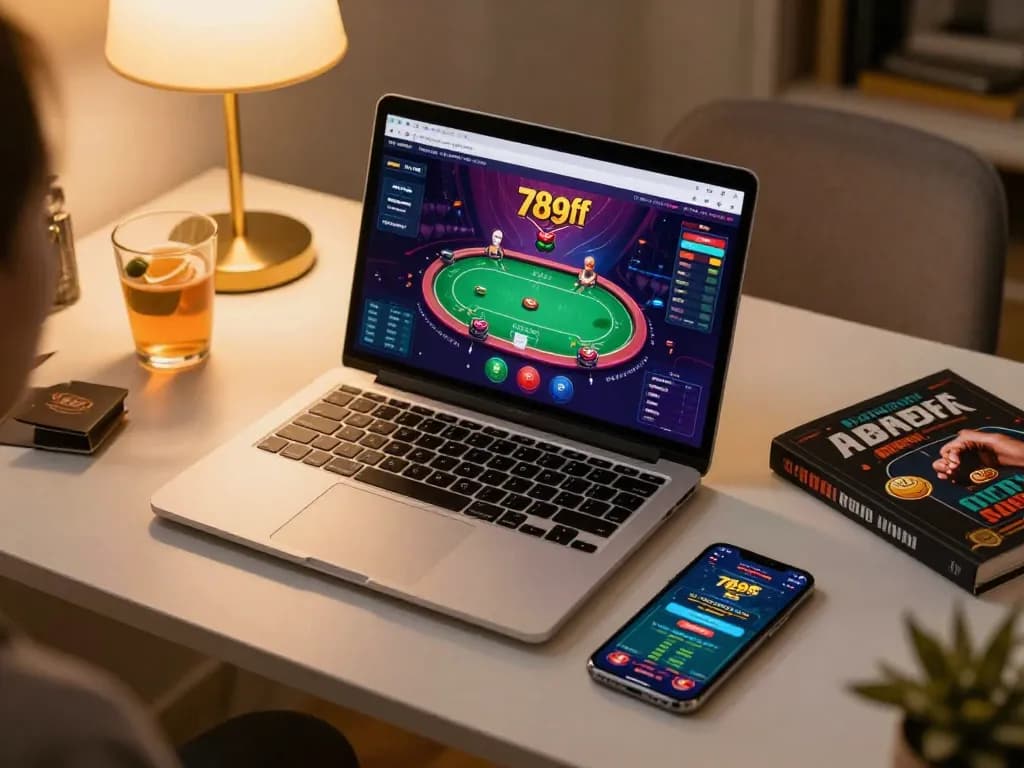 Engaged player using 789ff for online gaming on a laptop during a cozy home setup.