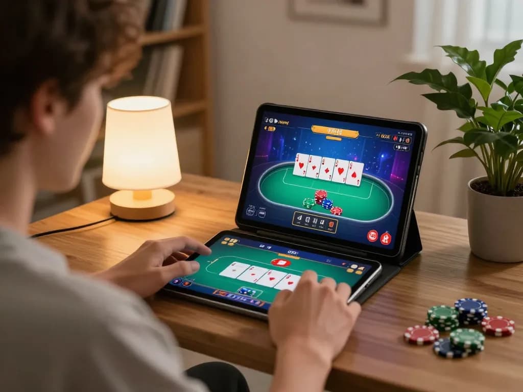 Experience kuwinfi gameplay with a player immersed in online poker at home.