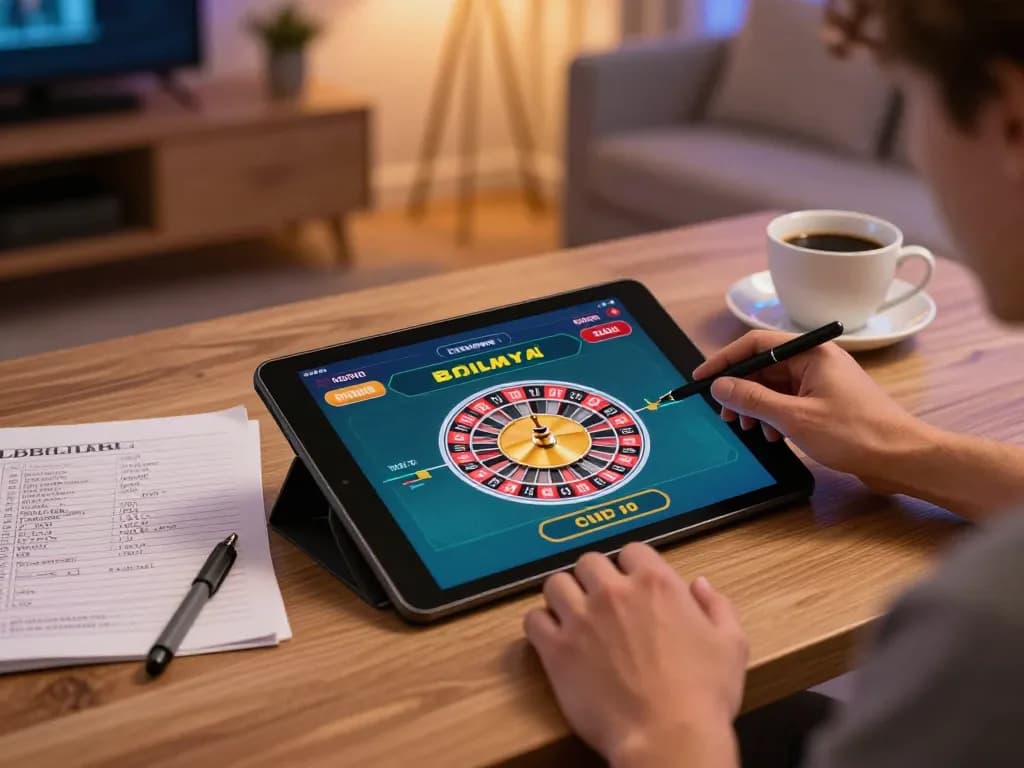 makemyhairgrowfast user enjoying online roulette game in cozy home setting with notes.