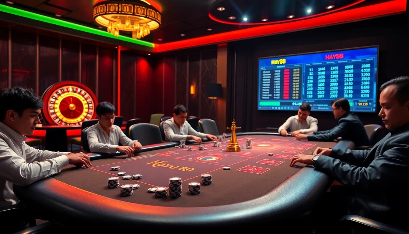 Experience the excitement of Hay88 with thrilling poker action and vibrant casino atmosphere.