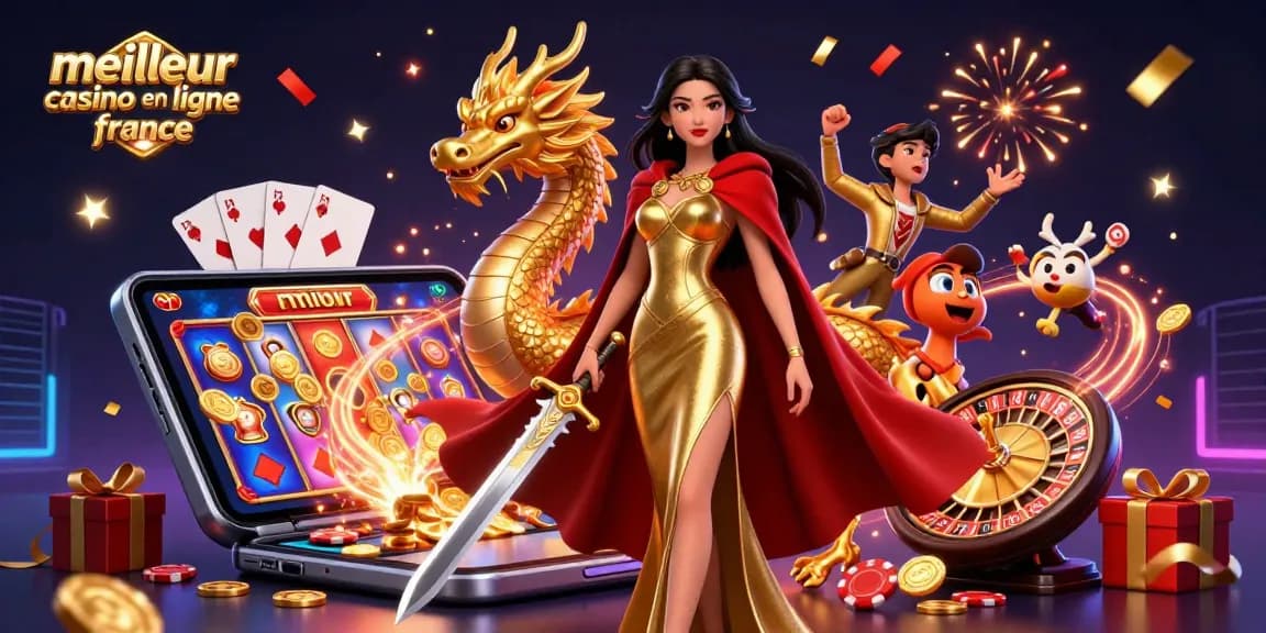 Engage with the meilleur casino en ligne france featuring vibrant casino elements and a warrior queen in action.