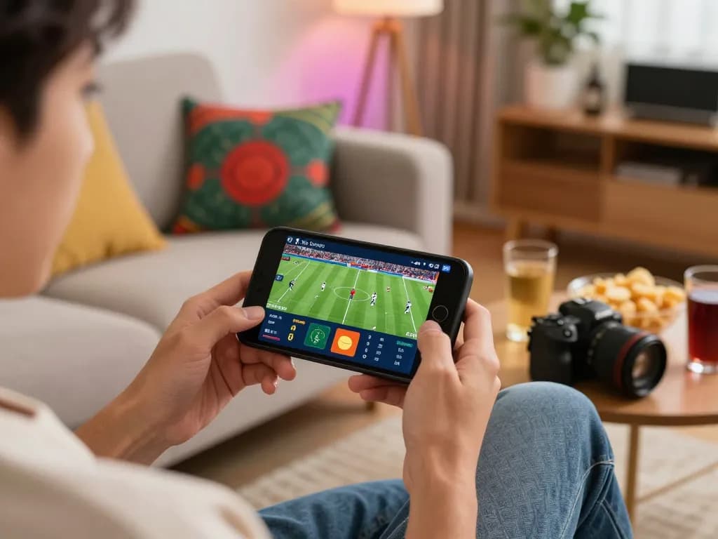 Placing kèo trực tuyến bets on a smartphone while enjoying a sports event from home.