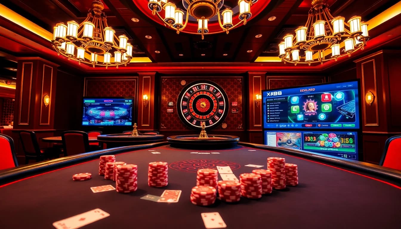 High-stakes poker game with x88 chips and glamorous cards in a luxurious casino setting.