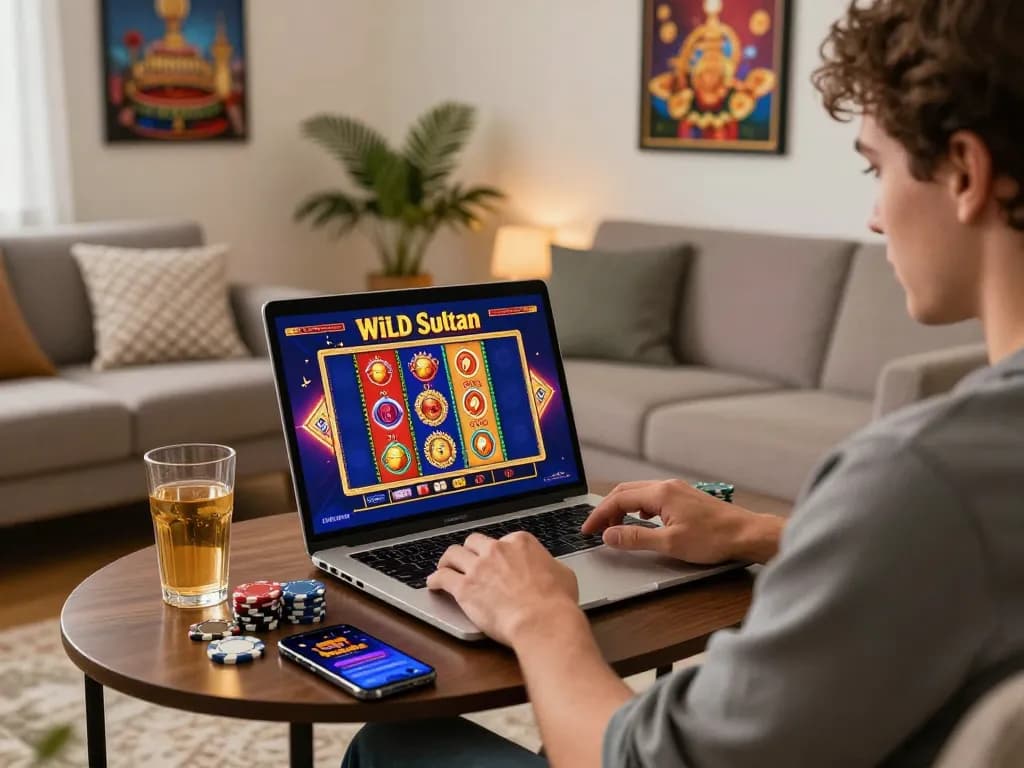 Exciting wild sultan casino gaming scene at home with vibrant atmosphere and modern decor.