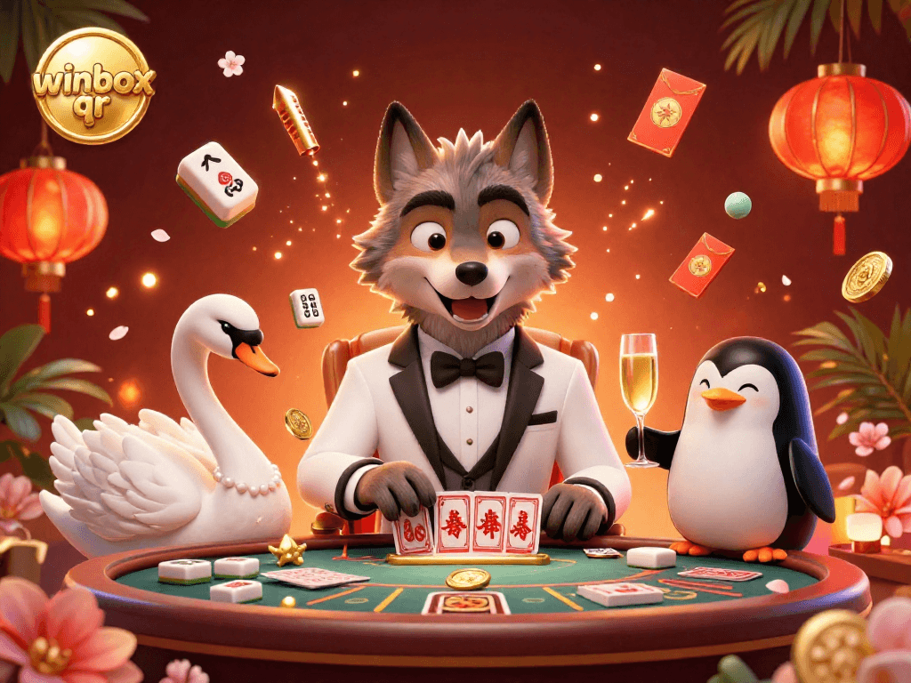 Experience excitement with winbox qr games as a debonair wolf and elegant swan engage at the baccarat table.
