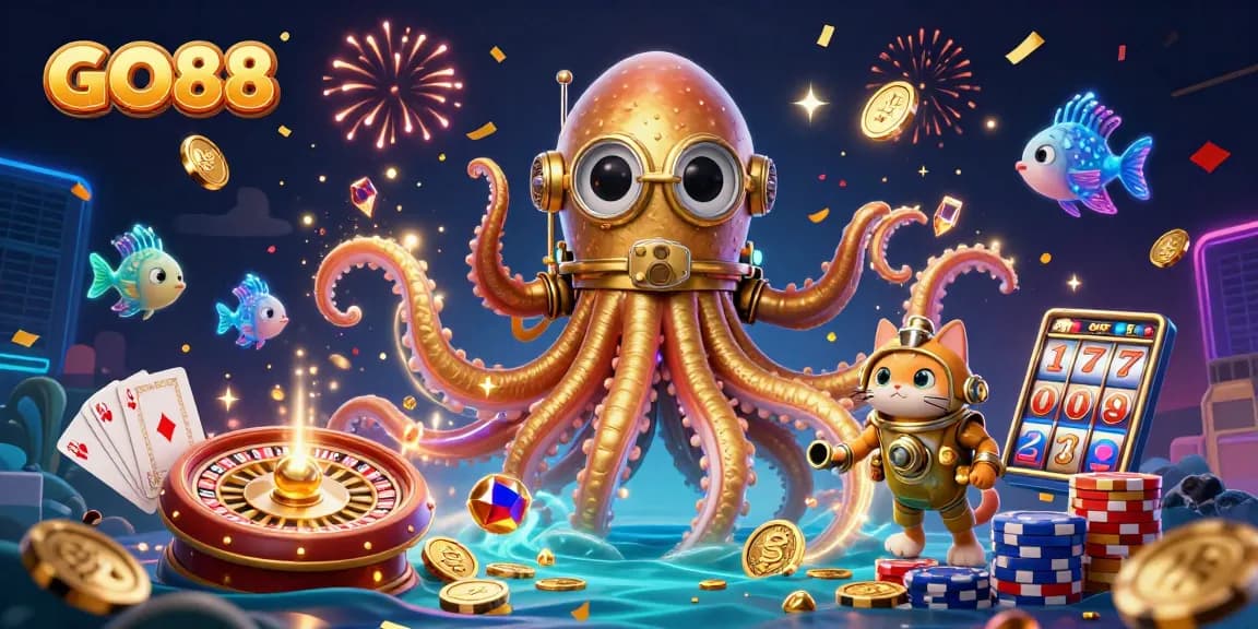 Win big with GO88 in this vibrant, engaging 3D casino scene featuring exciting game elements.