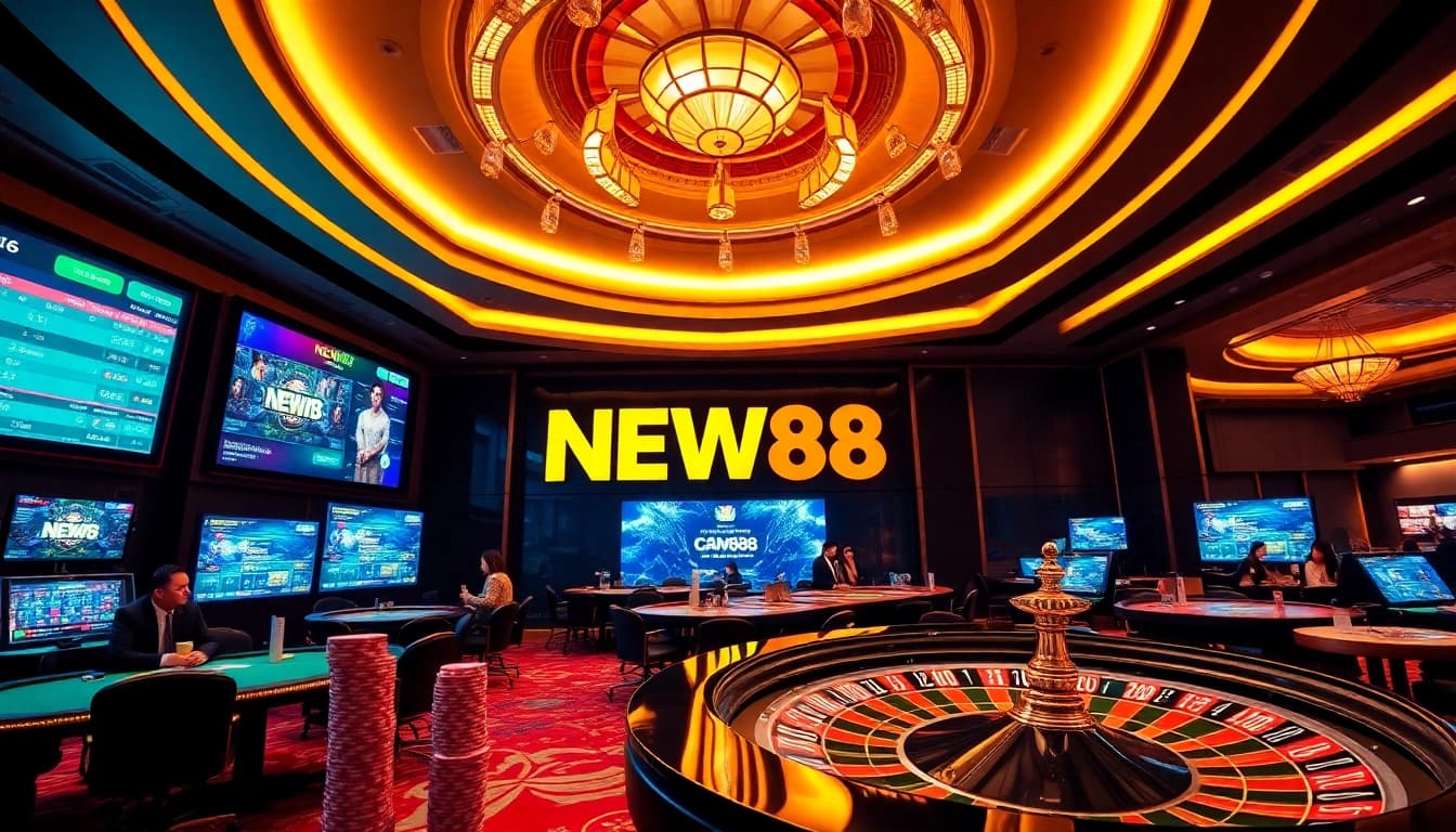 Experience thrilling betting action at NEW88 with vibrant casino games and chips.