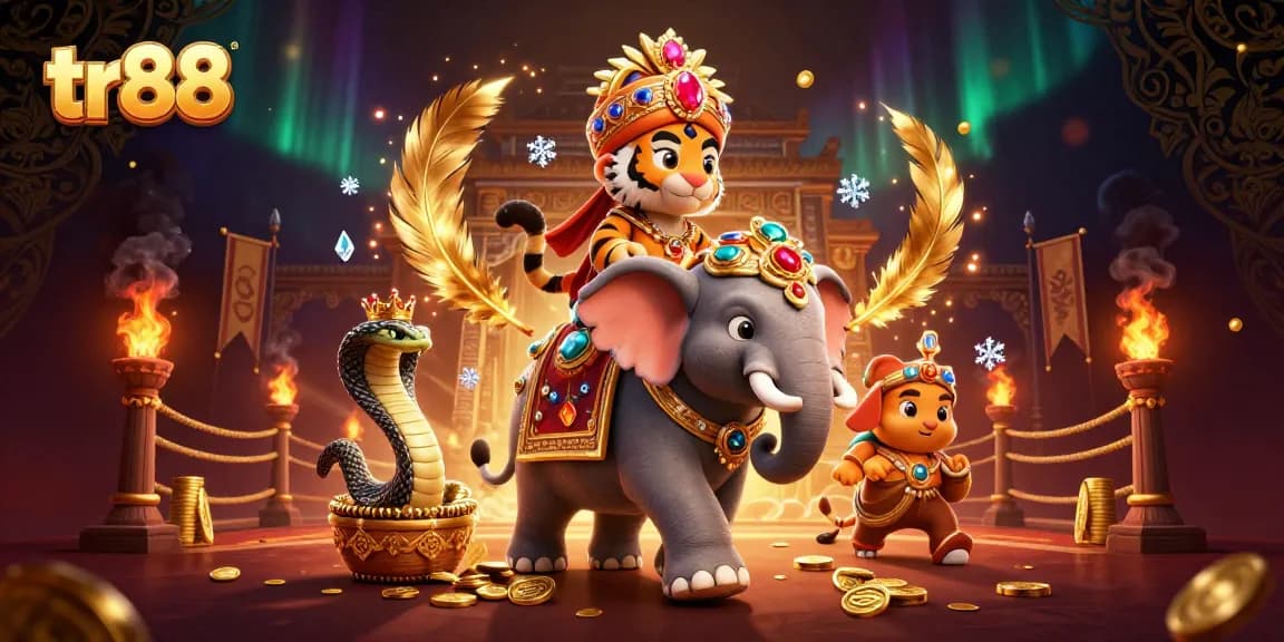 Experience thrilling gameplay at tr88 with vibrant casino-themed 3D illustration featuring maharaja and elephant.