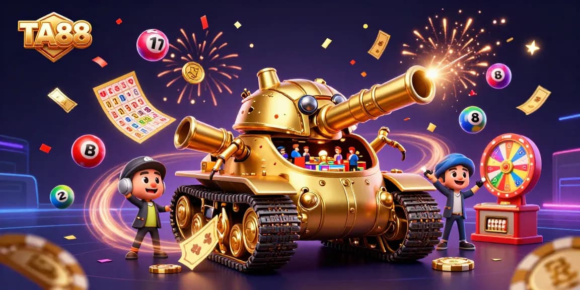 TA88 unveils exciting mini-casino experience inside a golden beetle tank with confetti galore.