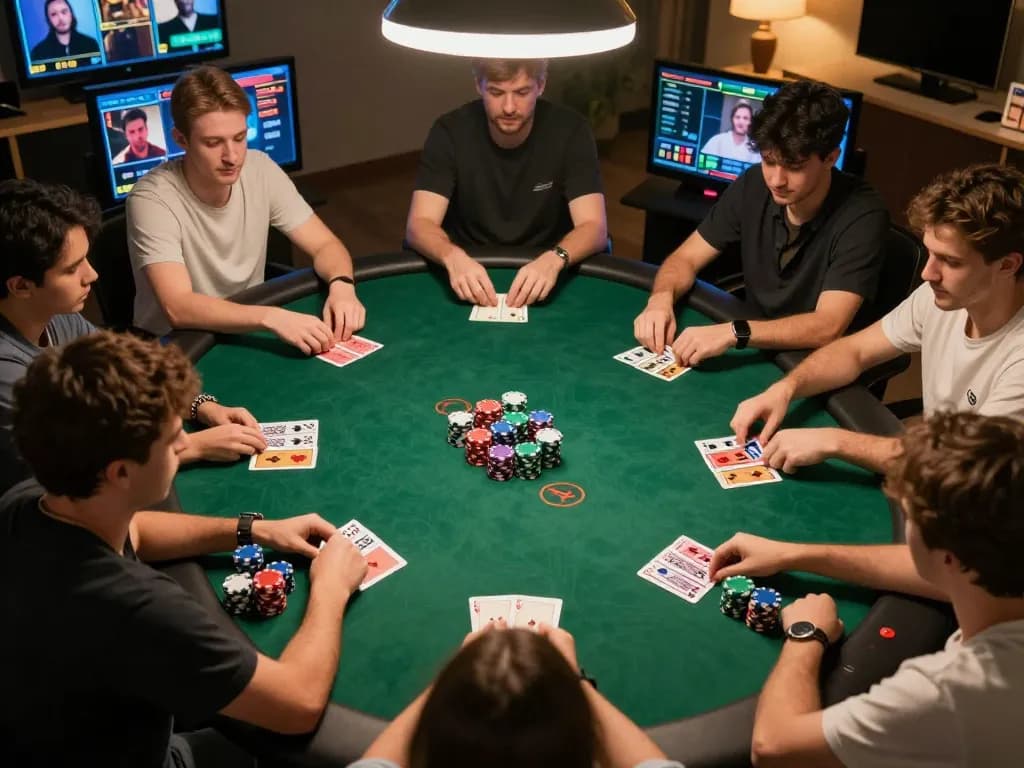 Players engaged in an intense online poker game on 68win, showcasing competitive strategies and vibrant chips.