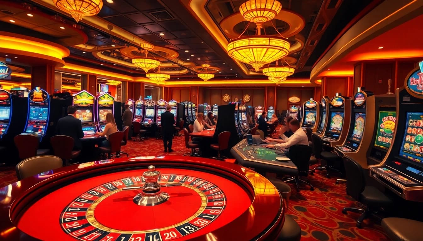 Experience the thrill of AT99娛樂 at a bustling casino with vibrant gaming spaces.