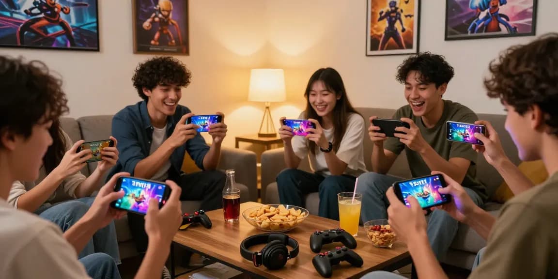 Friends enjoying 3 Patti Loot as they start download and play together in a cozy living room.