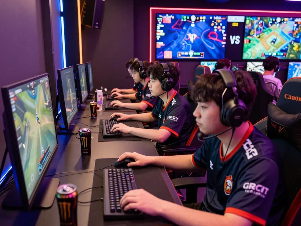 Engaged gamers in vibrant esports lounge betting online as shown in the Singapore esports betting guide.