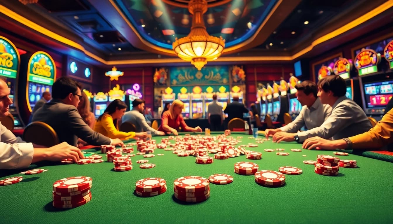 Watch players immerse themselves in the excitement of AT99娛樂 casino action with poker and vibrant decor.
