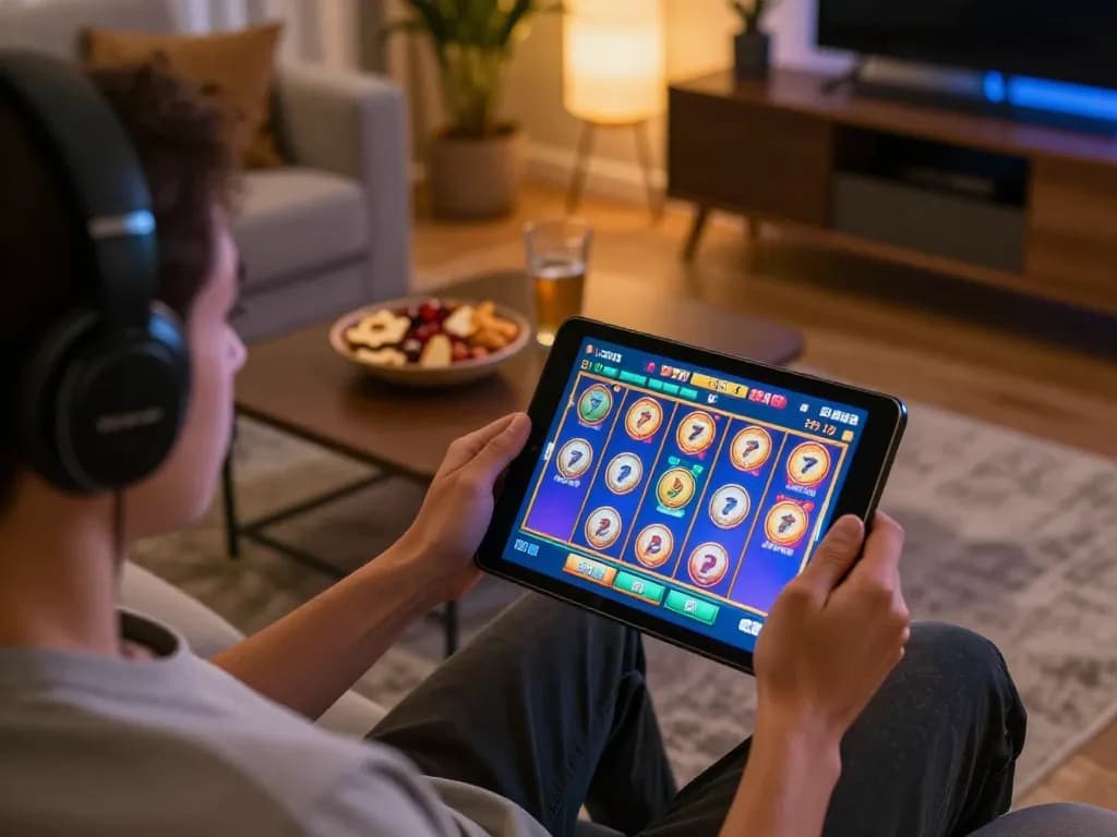 Engaging gameplay experience like register 100cuci on a tablet in a cozy home setting