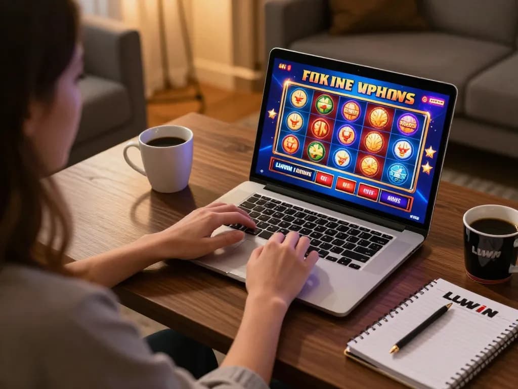 Engaging with LLWIN's online poker games on a laptop in a cozy home setting.