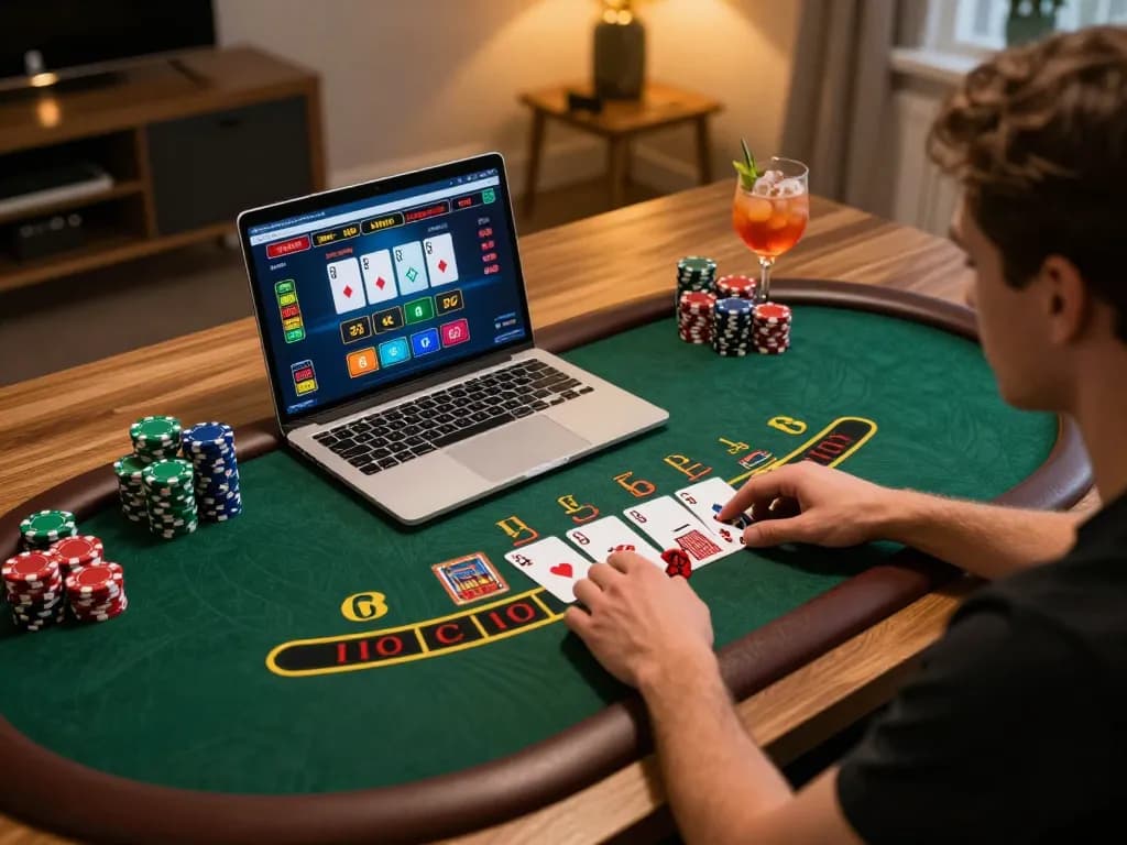 Engaging in strategic gameplay at Canada online casinos with blackjack on a laptop.