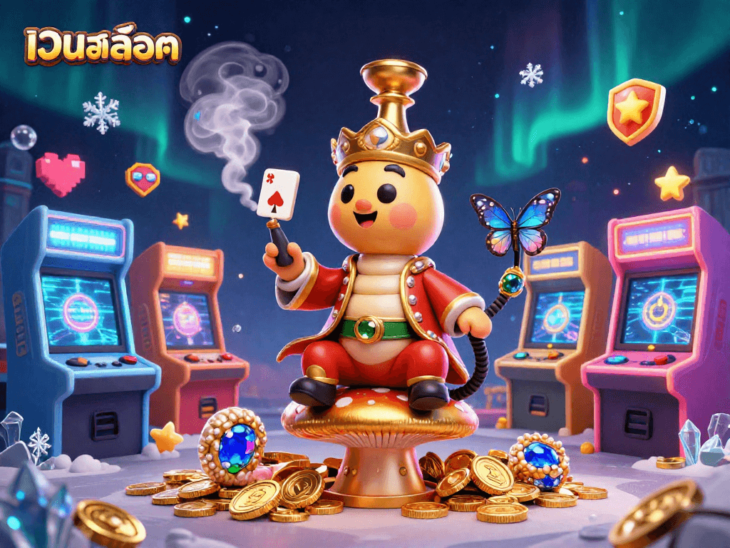 Play the top เว็บสล็อต with exciting visuals, featuring a captivating caterpillar master in a golden setting and rich game elements.