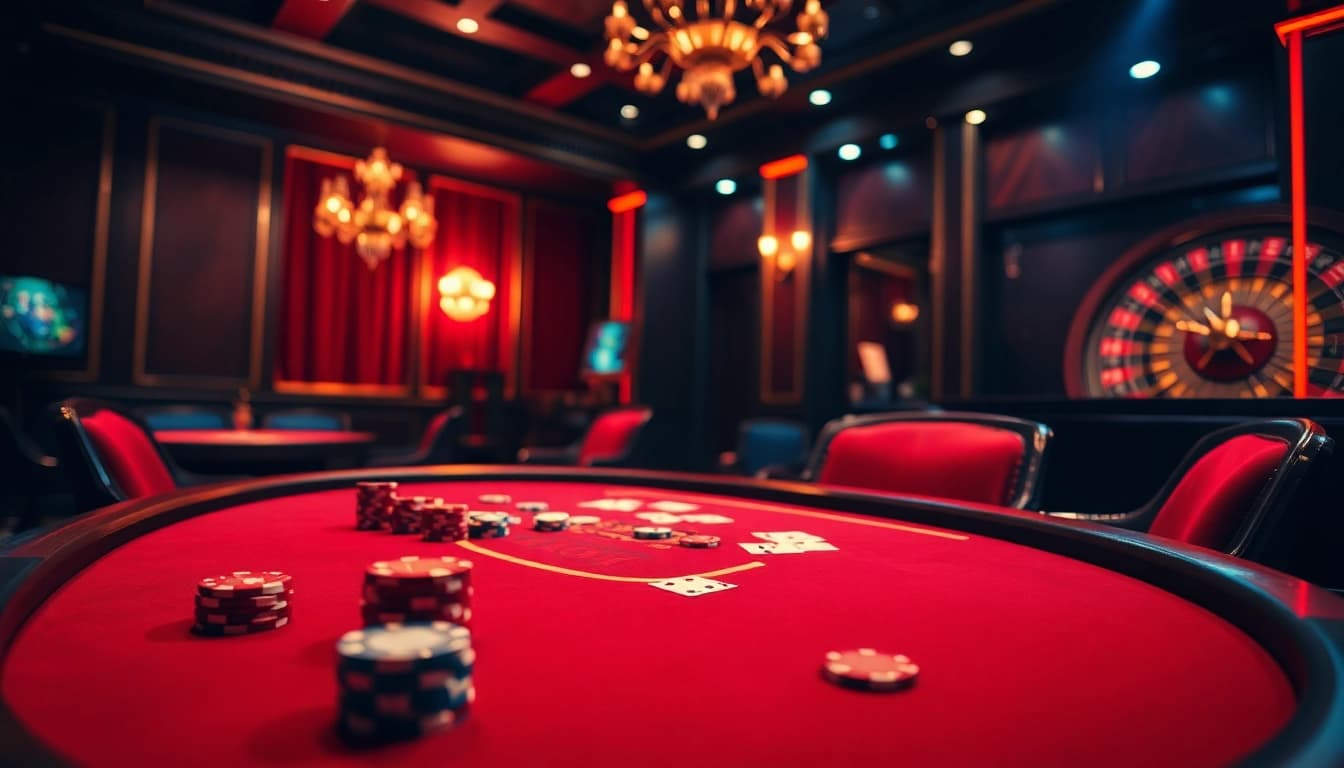 Daga's exciting poker scene featuring vibrant chips and spinning roulette, embodying luxury and thrill.