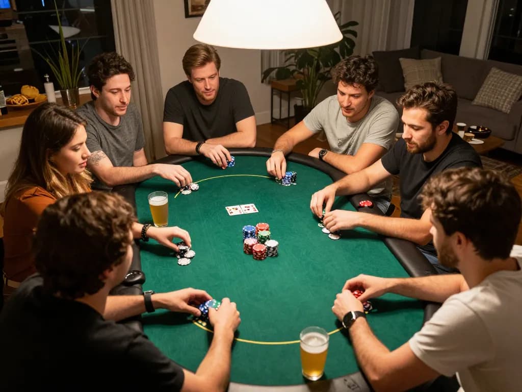 Socolive gaming night with friends engaged in an exciting poker game, showcasing strategy and enjoyment