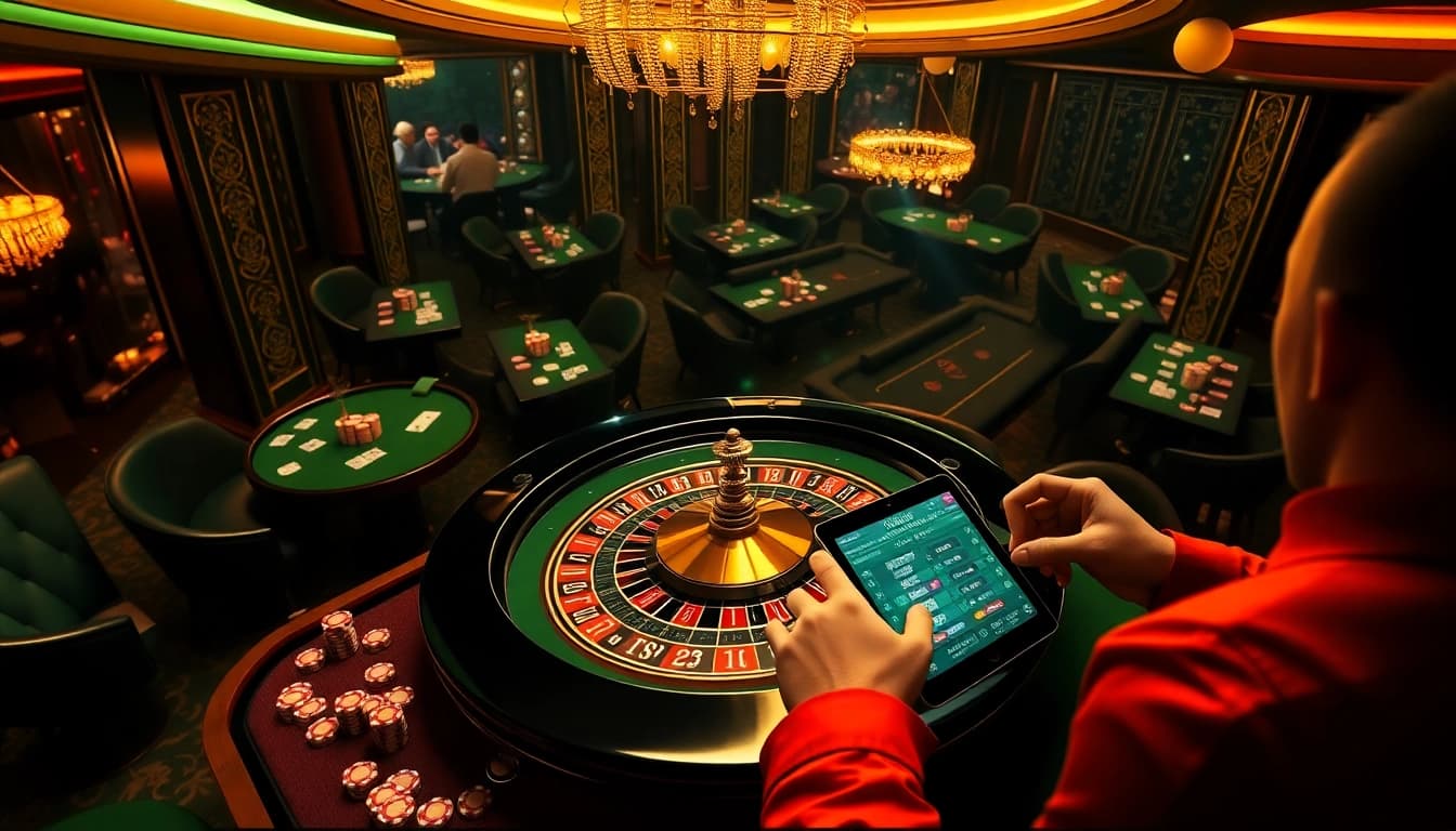 Experience thrilling gameplay at king garuda138 with engaging casino elements, poker chips, and a roulette table.