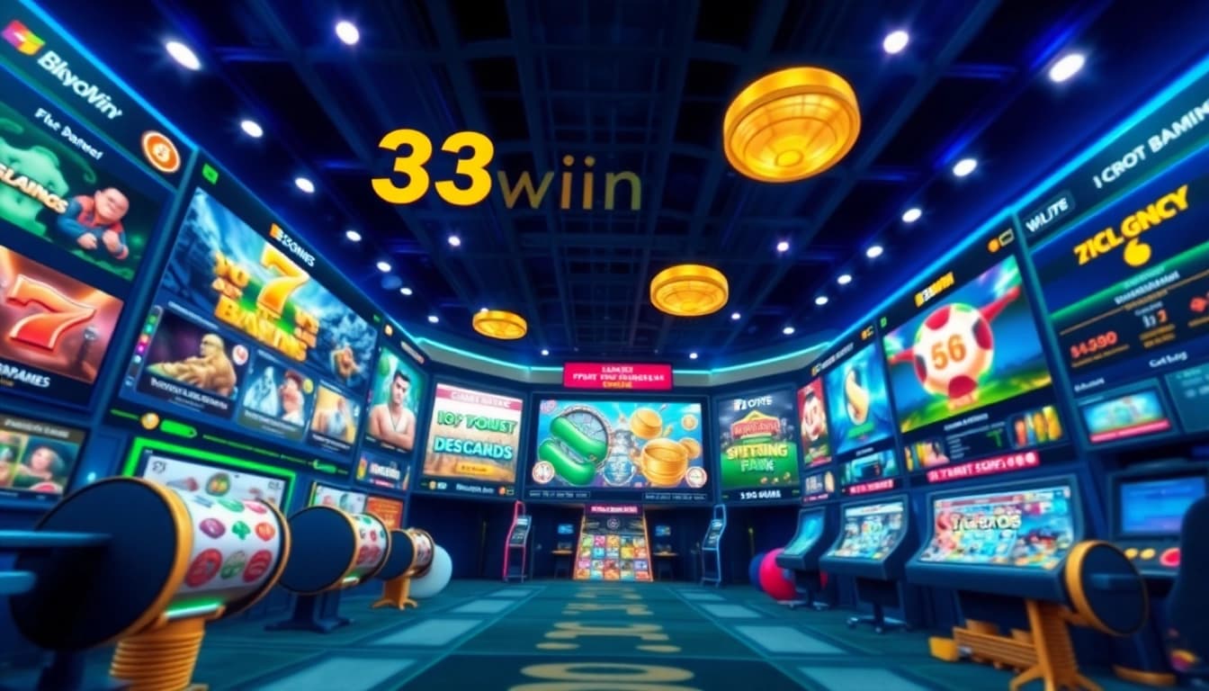 Online gaming experience at 33win showcasing casino slots and sports betting atmosphere.