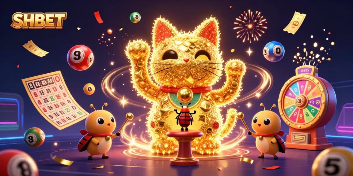 Experience the excitement of SHBET with golden fireflies and vibrant casino elements in a stunning 3D scene.