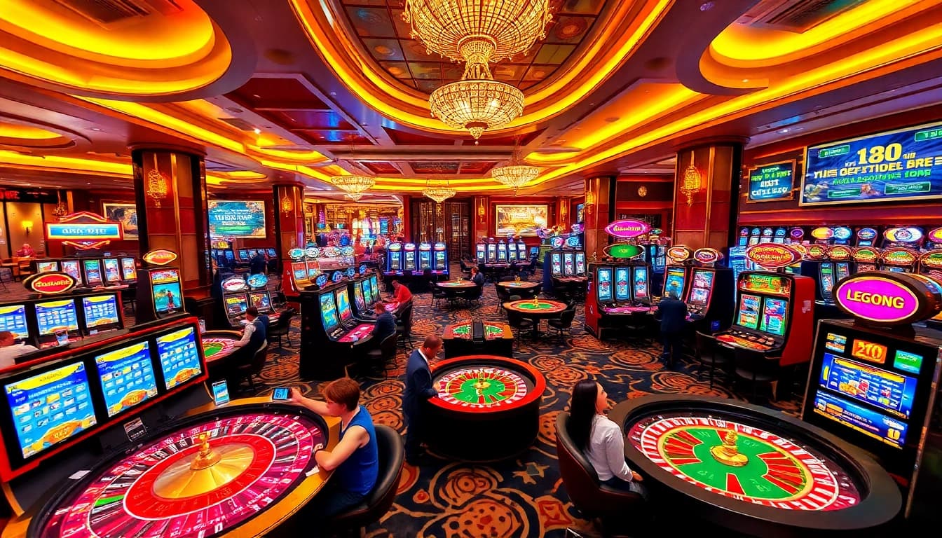 Players enjoying the excitement of LEGO138 casino games with vibrant slot machines.